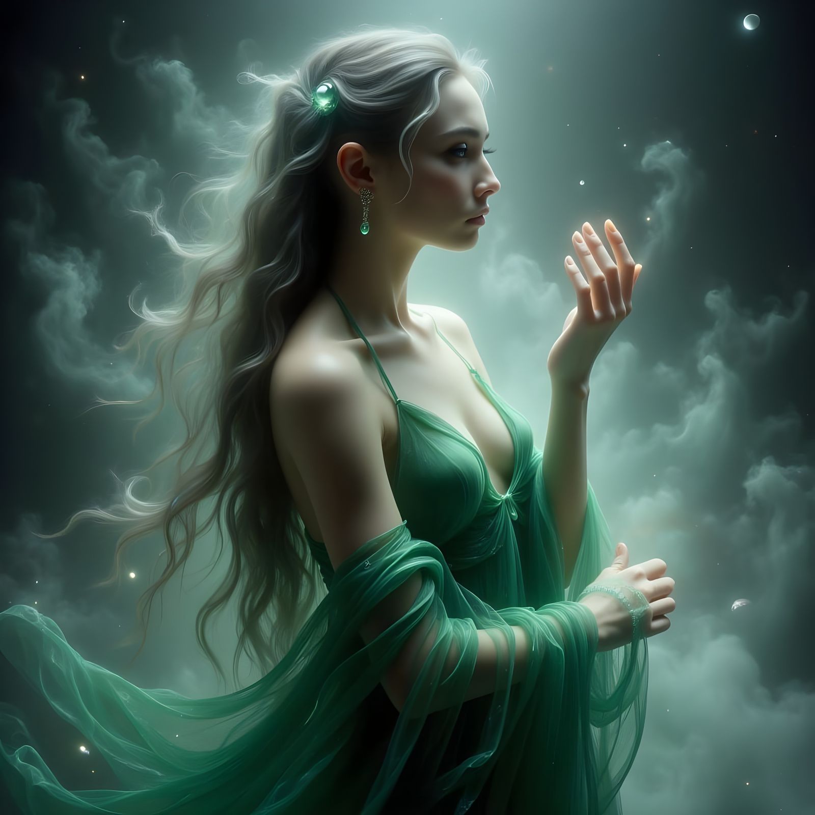 Enchanted Goddess in Smoky Dreamscape