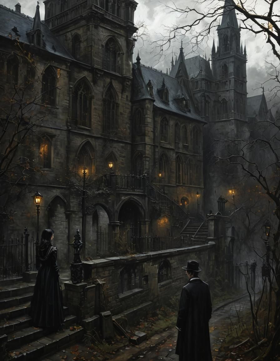 Gothic Noir Night Painting of Secrets