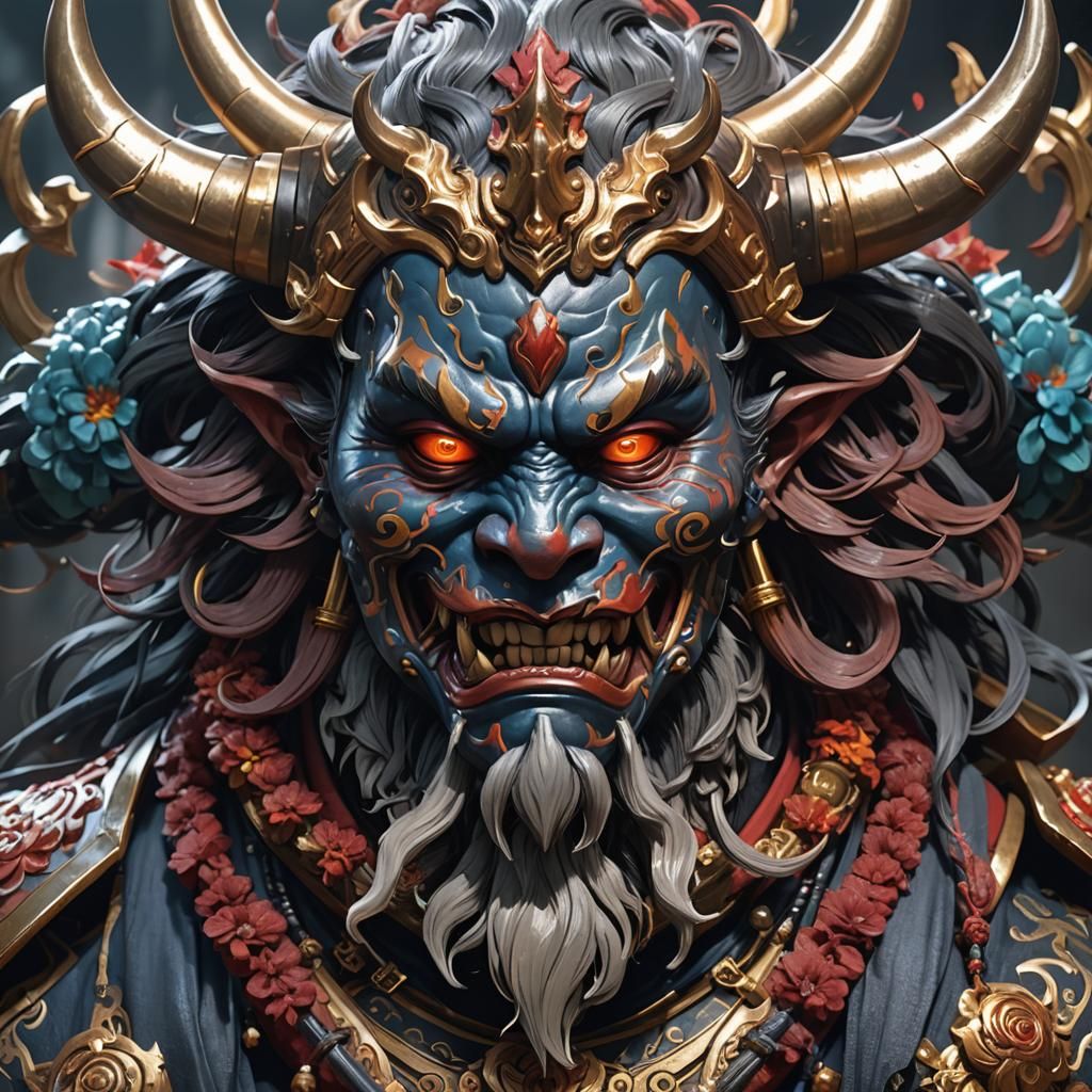 Detailed Oni Mask Portrait in Artstation Style