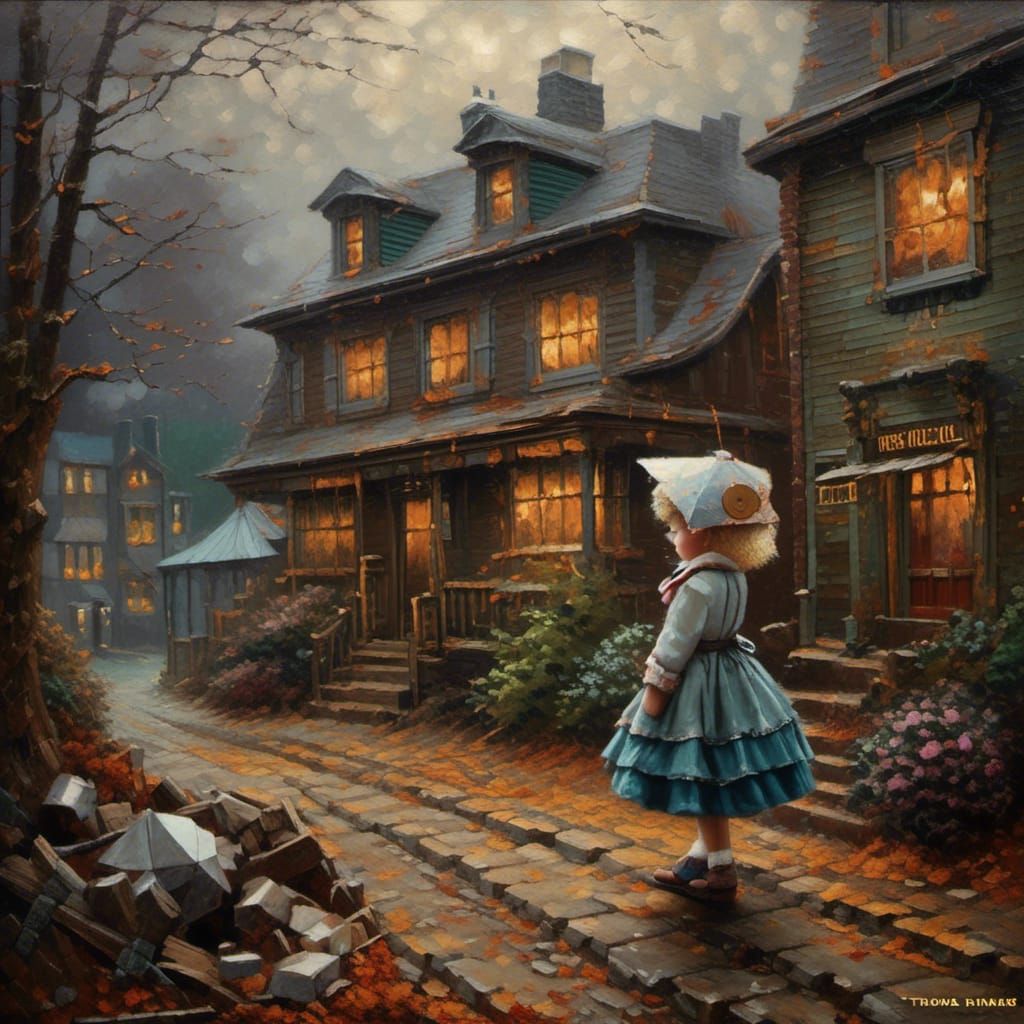 Fractured China Doll in Romantic Oil Painting Style