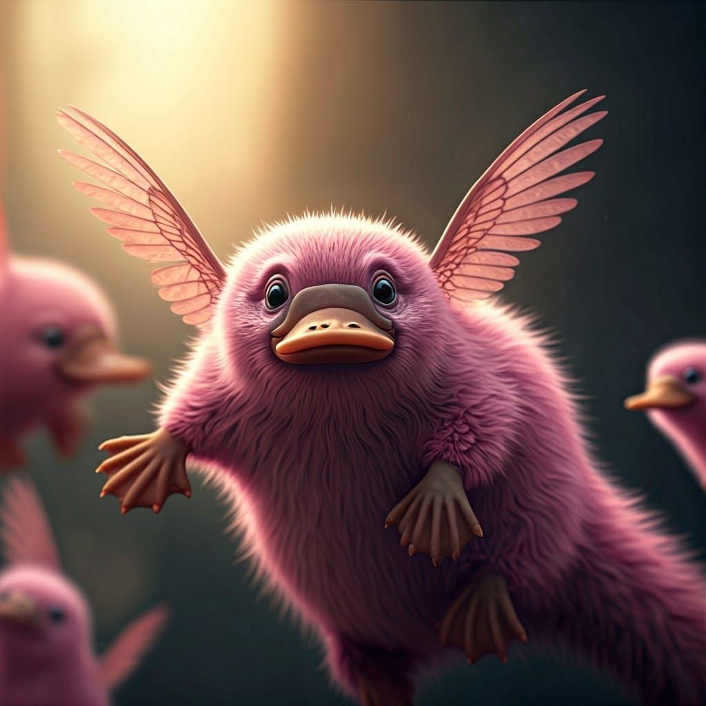 Pink Winged Platypuses Dance in Harmony