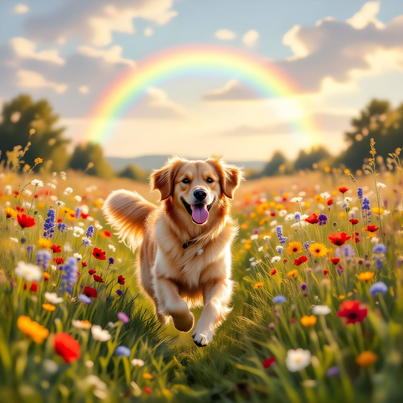 Golden Retriever Enters Dog Paradise in Oil Painting Style