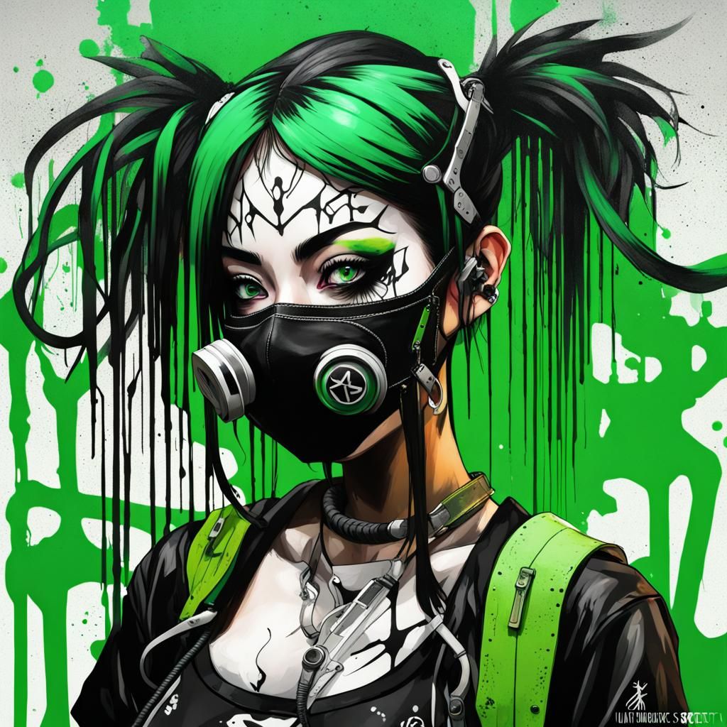Cyber Goth Girl in Graffiti Street Art Style
