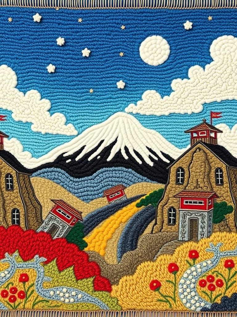 Woven Tapestry Surrealism Shoujo in the style of Studio Clamp