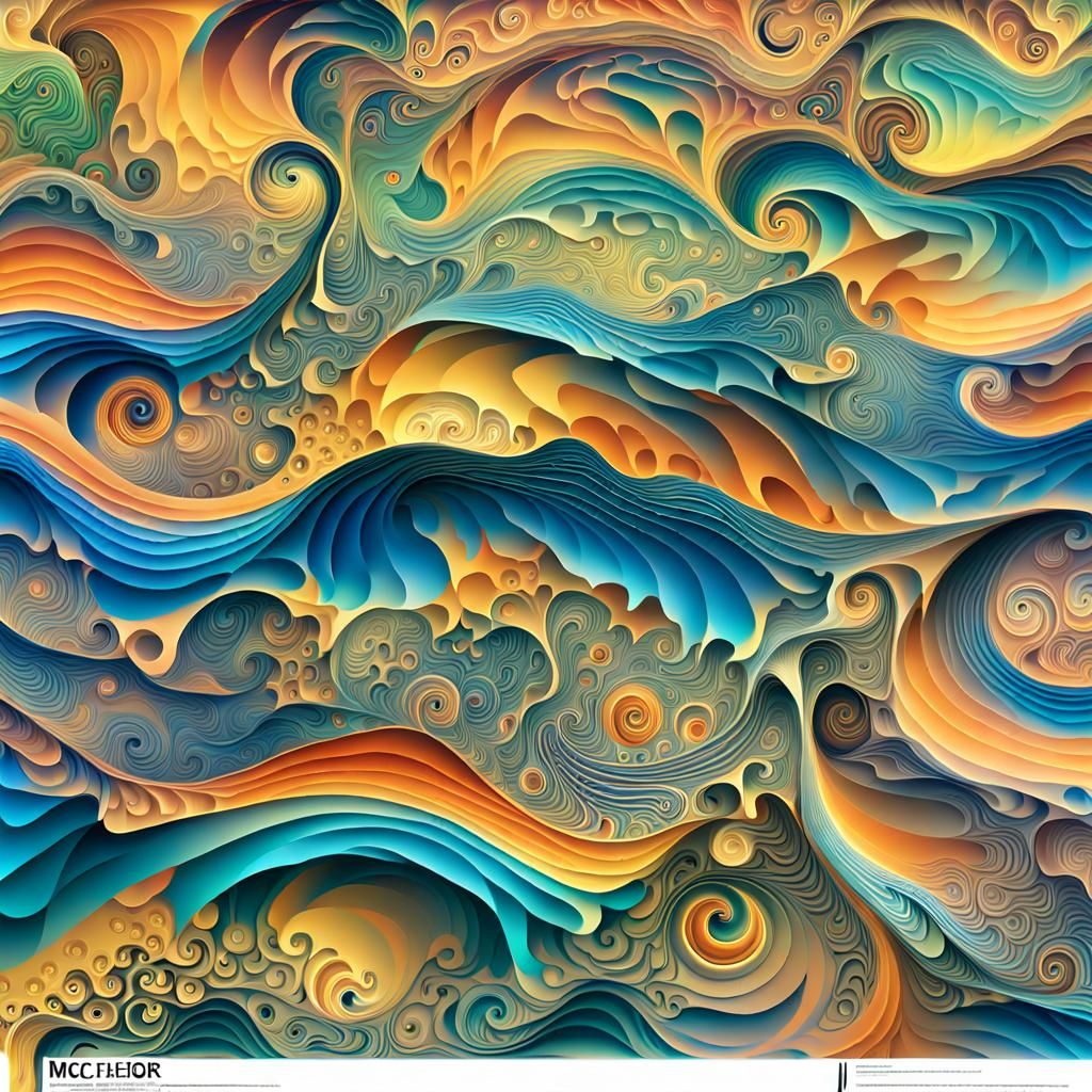 Abstract Fractal Landscape in French Folk Art Style