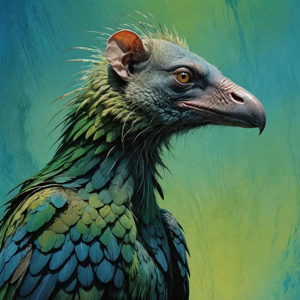Hyperrealistic Rat-Vulture Creature in Beksiński Style