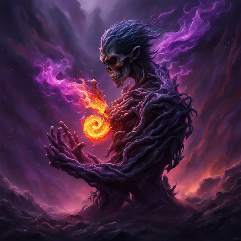 Shadow Figure Pulls Flame: Digital Matte Painting