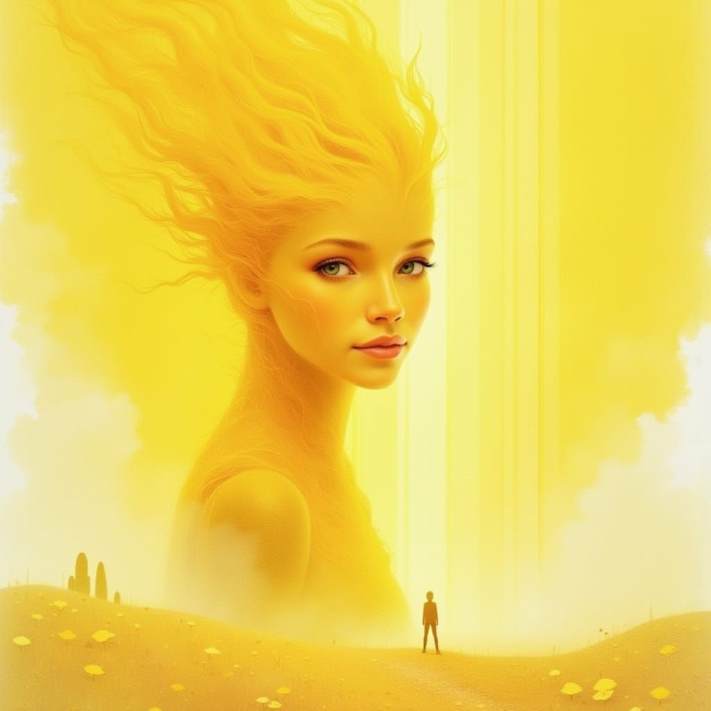 Ethereal Abstract Yellow Watercolor Landscape