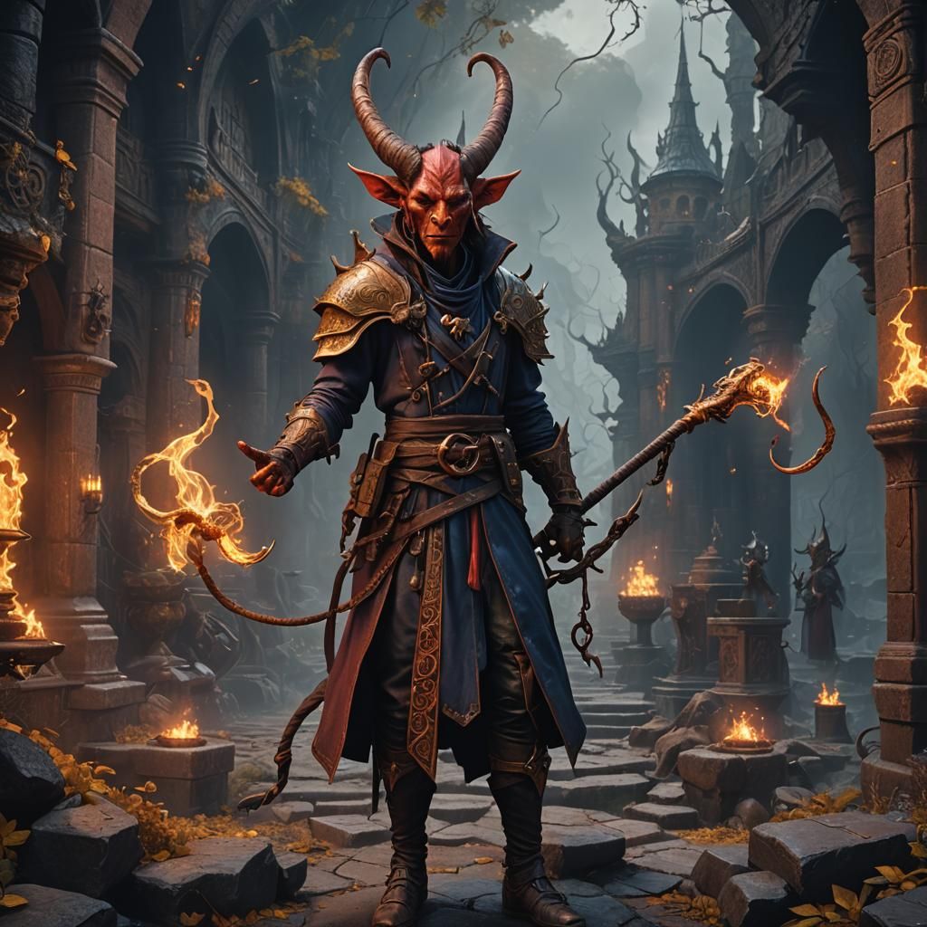 Tiefling Wizard in Detailed Fantasy Concept Art