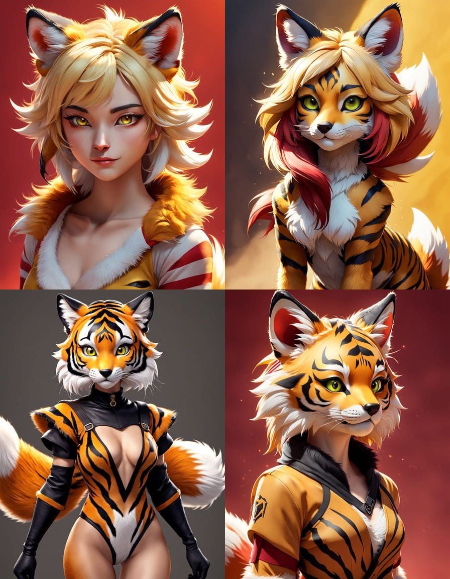 Cute Female Tiger Fox Fursona in Hyperdetailed Digital Illus...