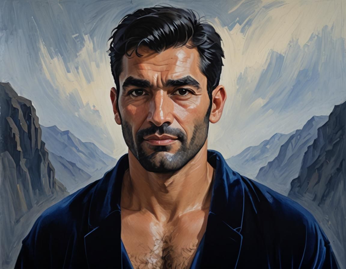 Impressionist Portrait of Handsome Man in Velvet Robe