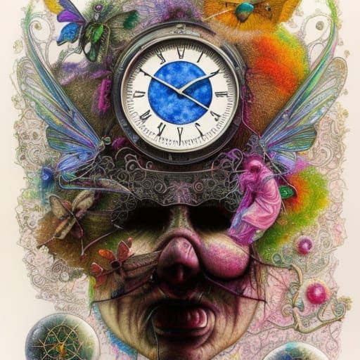 Vibrant Fairy with Atomic Clock in Mixed Media