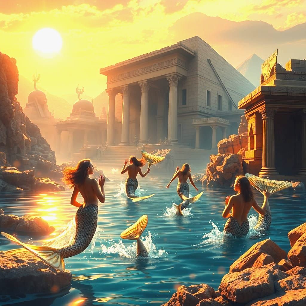 Egyptian Mermaids Dance in Golden Nile Waters