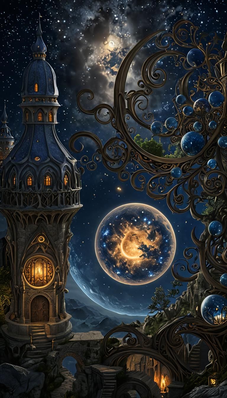 Moonlit Elven Town: A Digital Fantasy Illustration