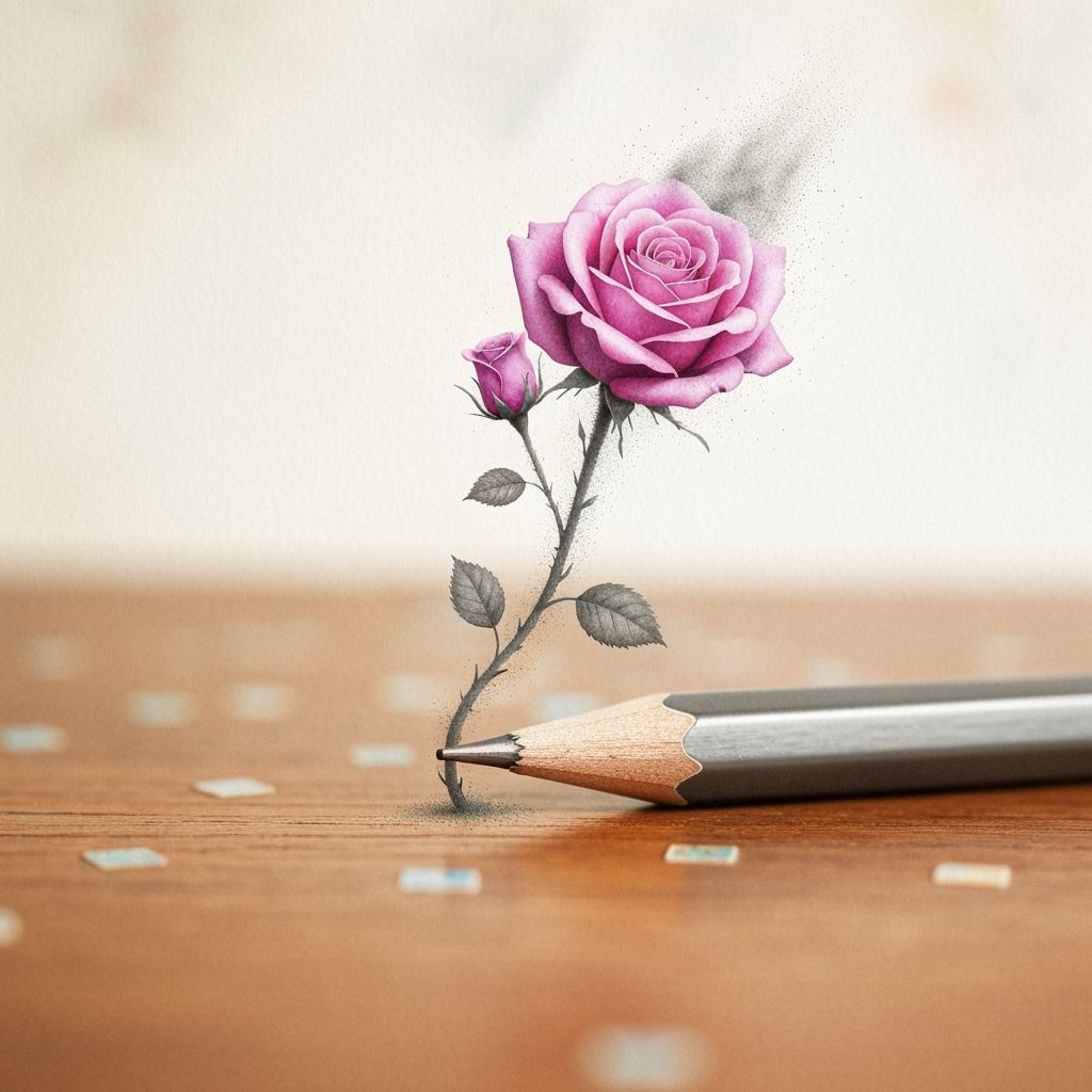 Pencil Unfurls Into Blooming Roses on Desk