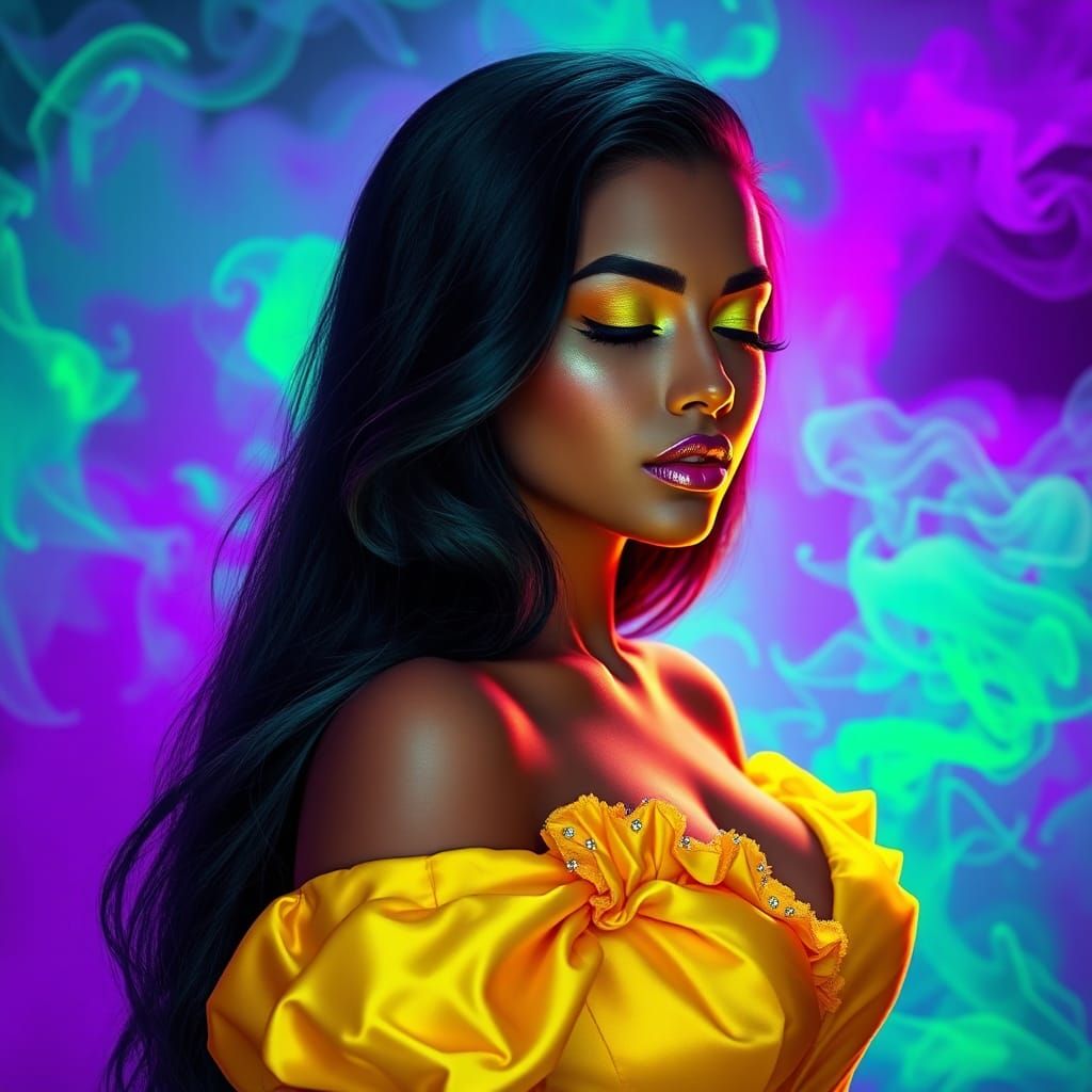 Futuristic Woman with Iridescent Glow in Digital Art