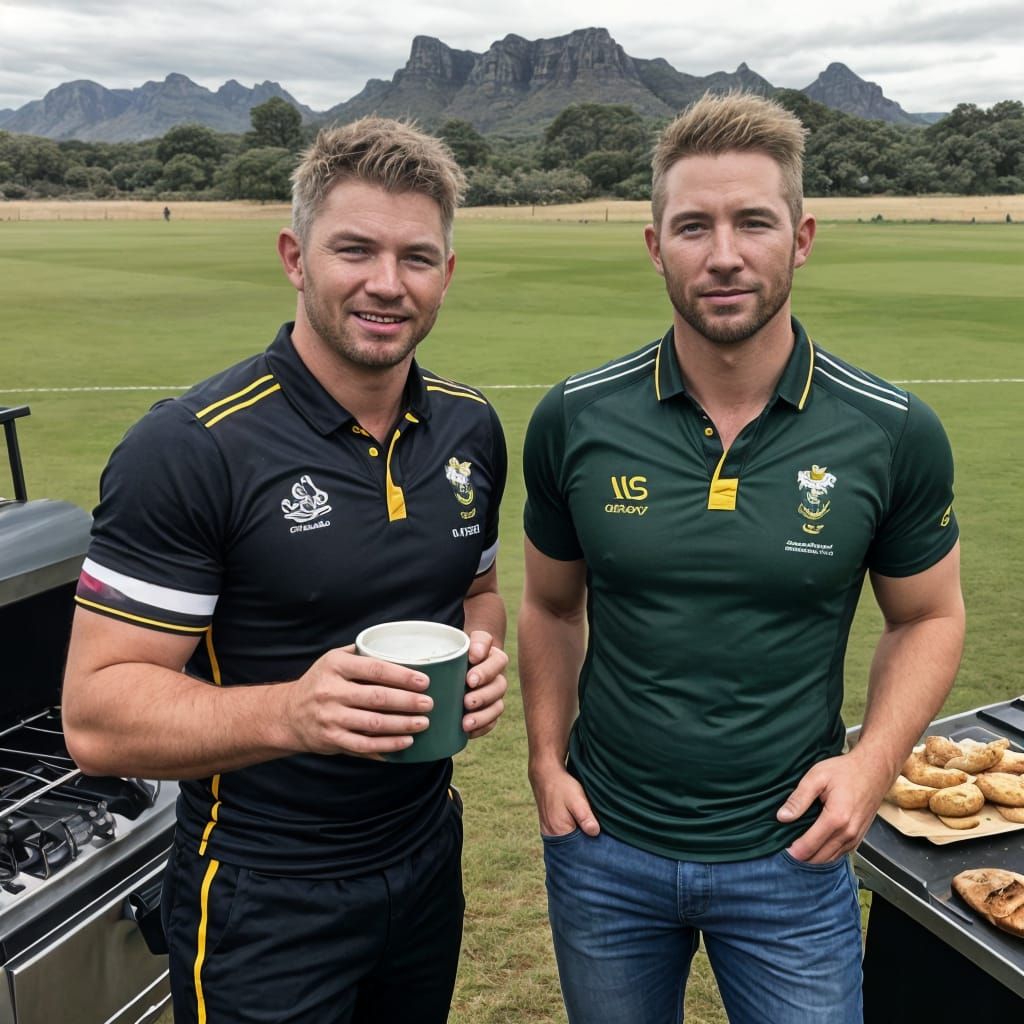 Vibrant South African Braai Scene with Rugby Players