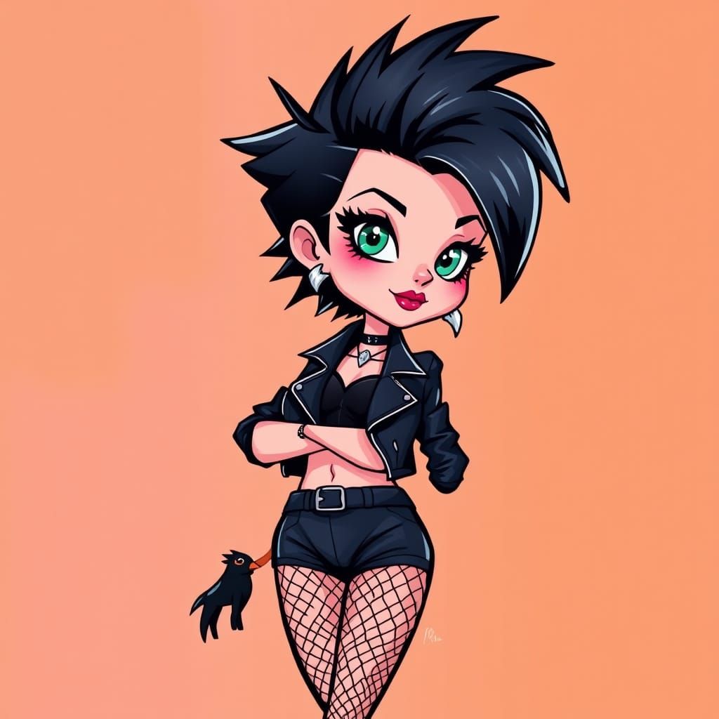 Cartoon Pinup Girl with Punk Hairstyle in Marshmallow Style