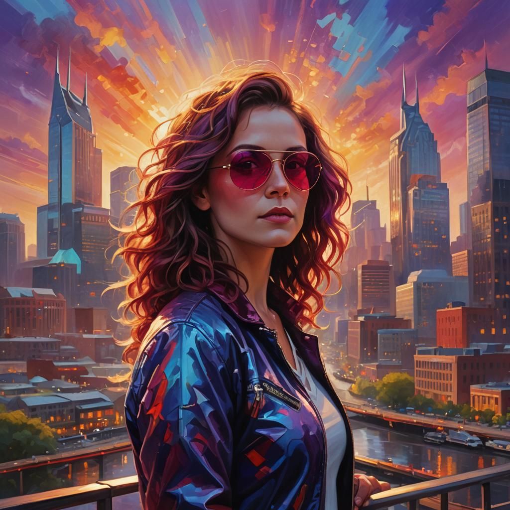 Woman in Nashville: Dreamlike Oil Painting