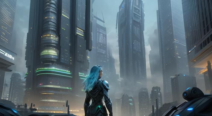 Futuristic City Square with Humanoid Robots in 8K