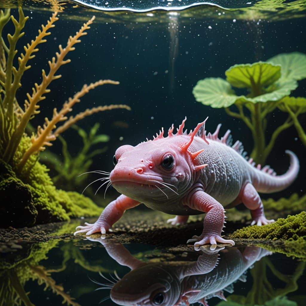 An Axolotl Transforms Underwater
