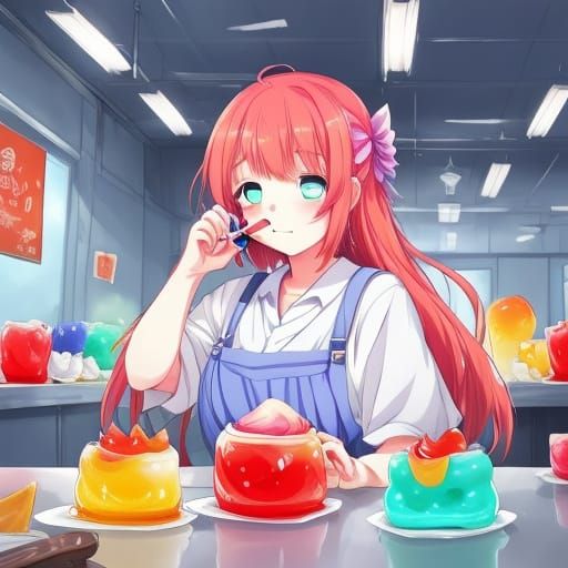 Anime Girl Immersed in Jell-O Factory