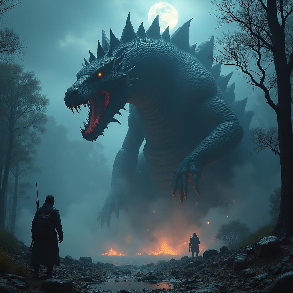 Gargantuan Cosmic Crocodile in Biomechanical Sci-Fi Style