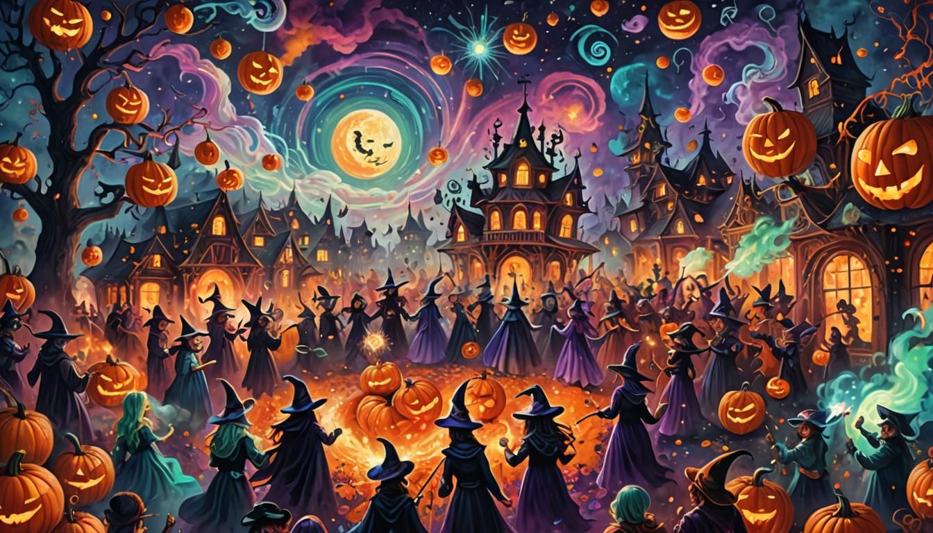 Cosmic Surrealism: Halloween Party in Dreamlike Astral Plane