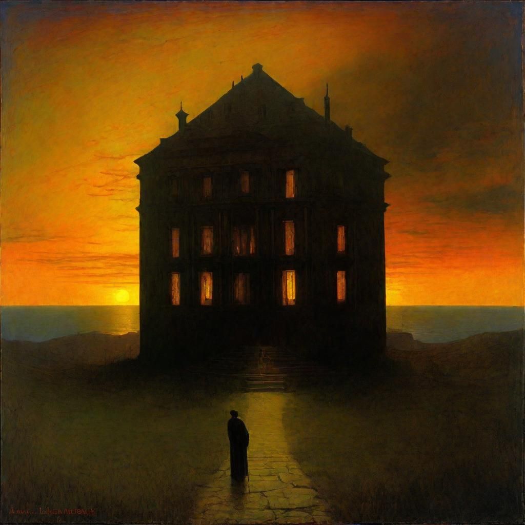 Dark Academia Sunset in Art Nouveau Style