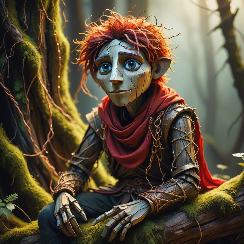 Entwined Puppet in Misty Forest: Digital Painting