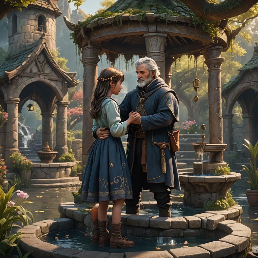 Touching Father-Daughter Moment by Wishing Well