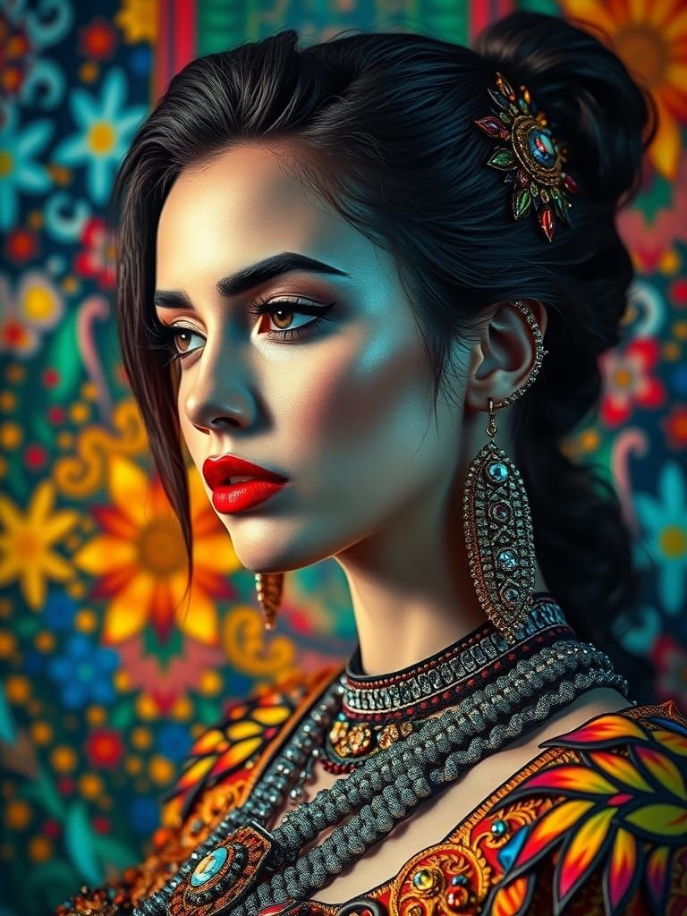 Intricate Woman's Portrait in Hyperrealistic Splash Art