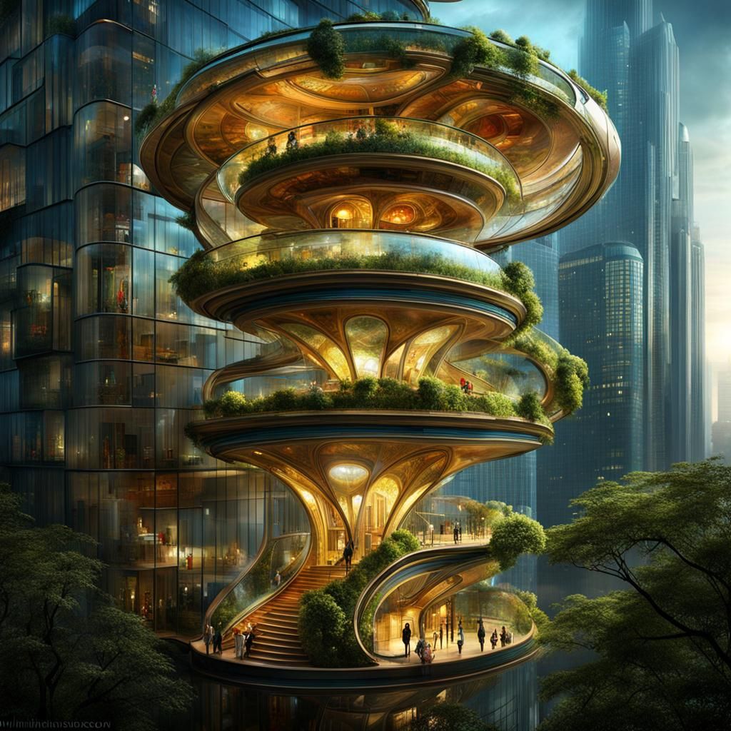 Futuristic Cityscape Inspired by Nature and Nebulas