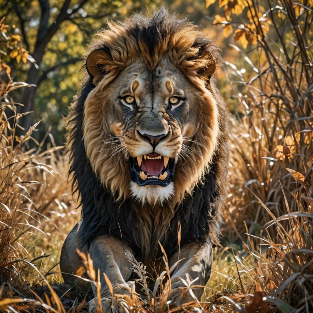 Ferocious Black Lion Portrait in Wildlife Photography Style