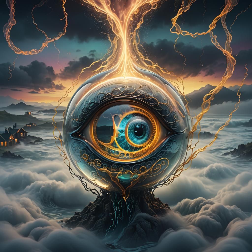 Surreal Glass 'A' with Eye and Brain in 3D