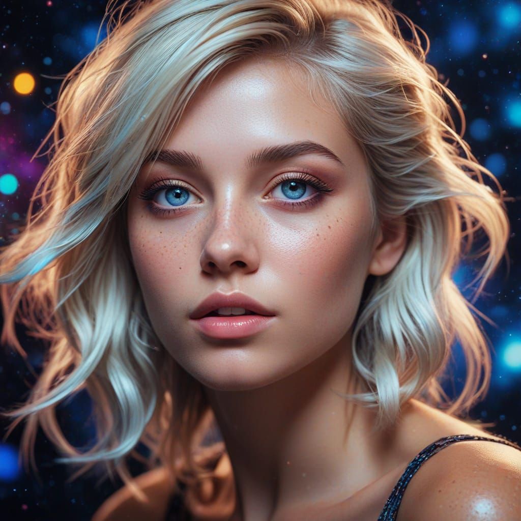 Surreal Cosmic Beauty in Vibrant Pop Art Style