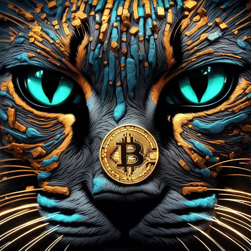 Cat with Bitcoin Eye as Detailed Matte Painting