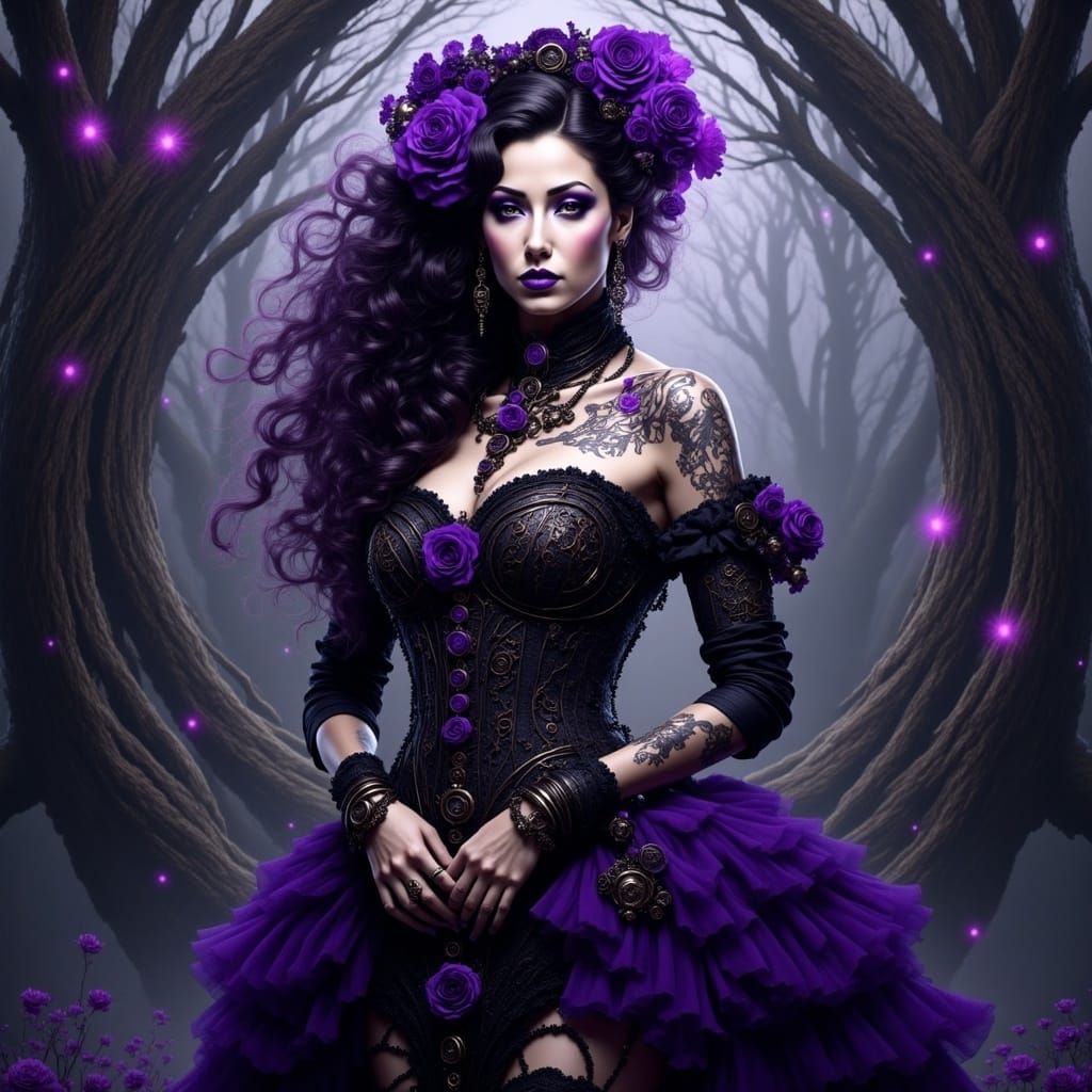 Steampunk Goth Girl Portrait in Matte Painting Style