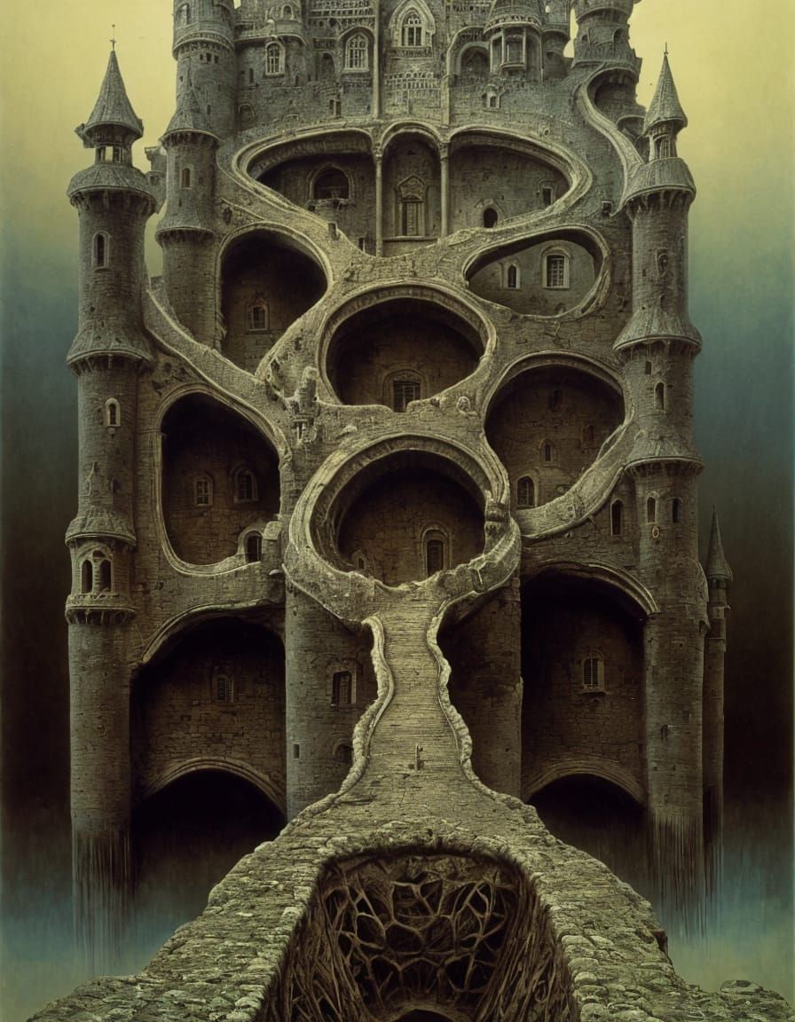 Surreal Castle with Drawbridges: A Dark Dreamscape
