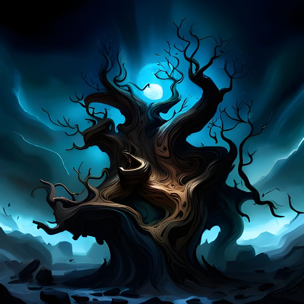 Mystic Tree of Darkness on Mountain Summit