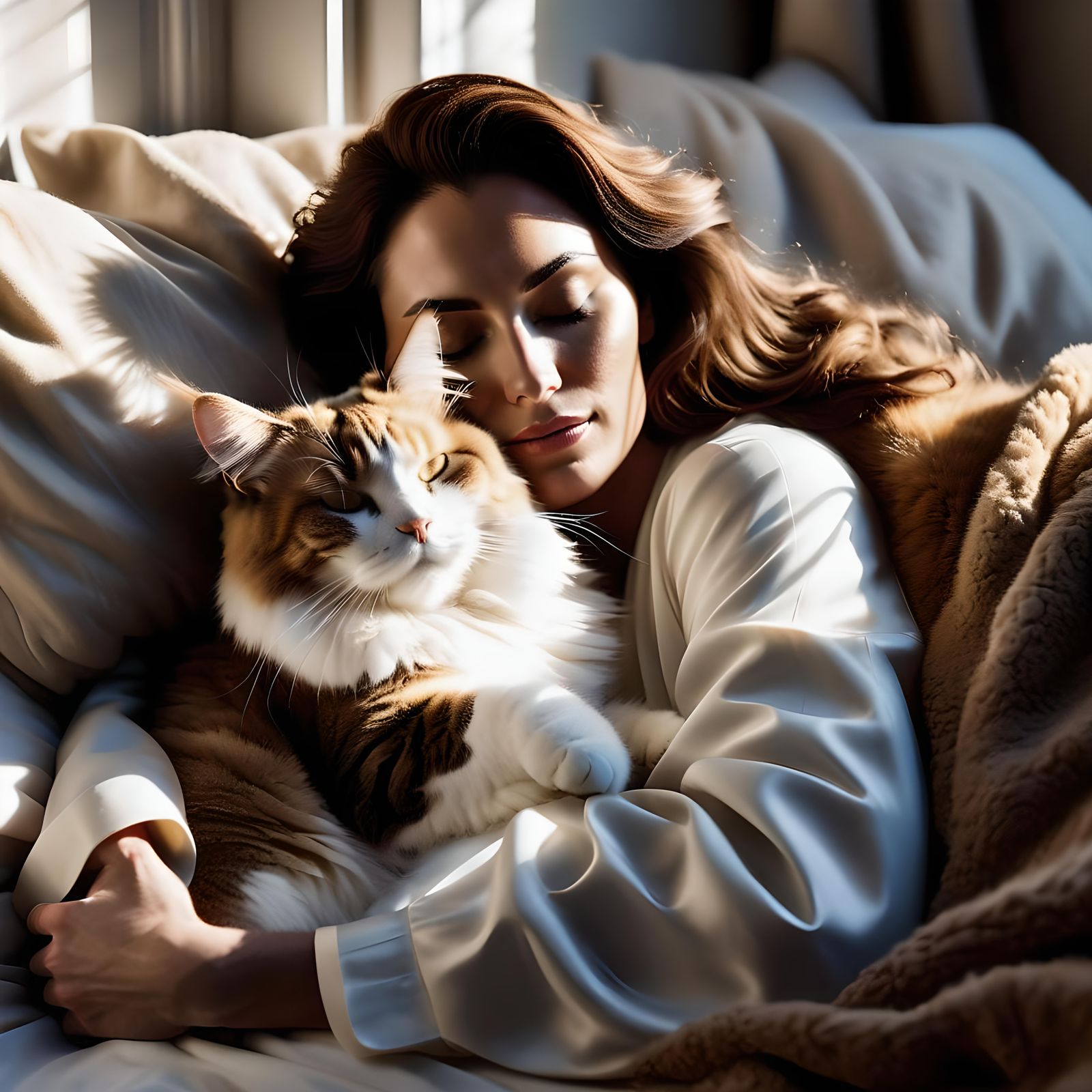 Playful Cat Interaction in Cozy Bed Scene