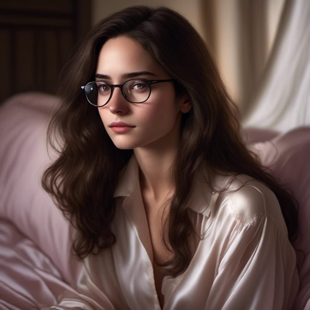 Portrait of a Beautiful Woman in Silk Sleepshirt