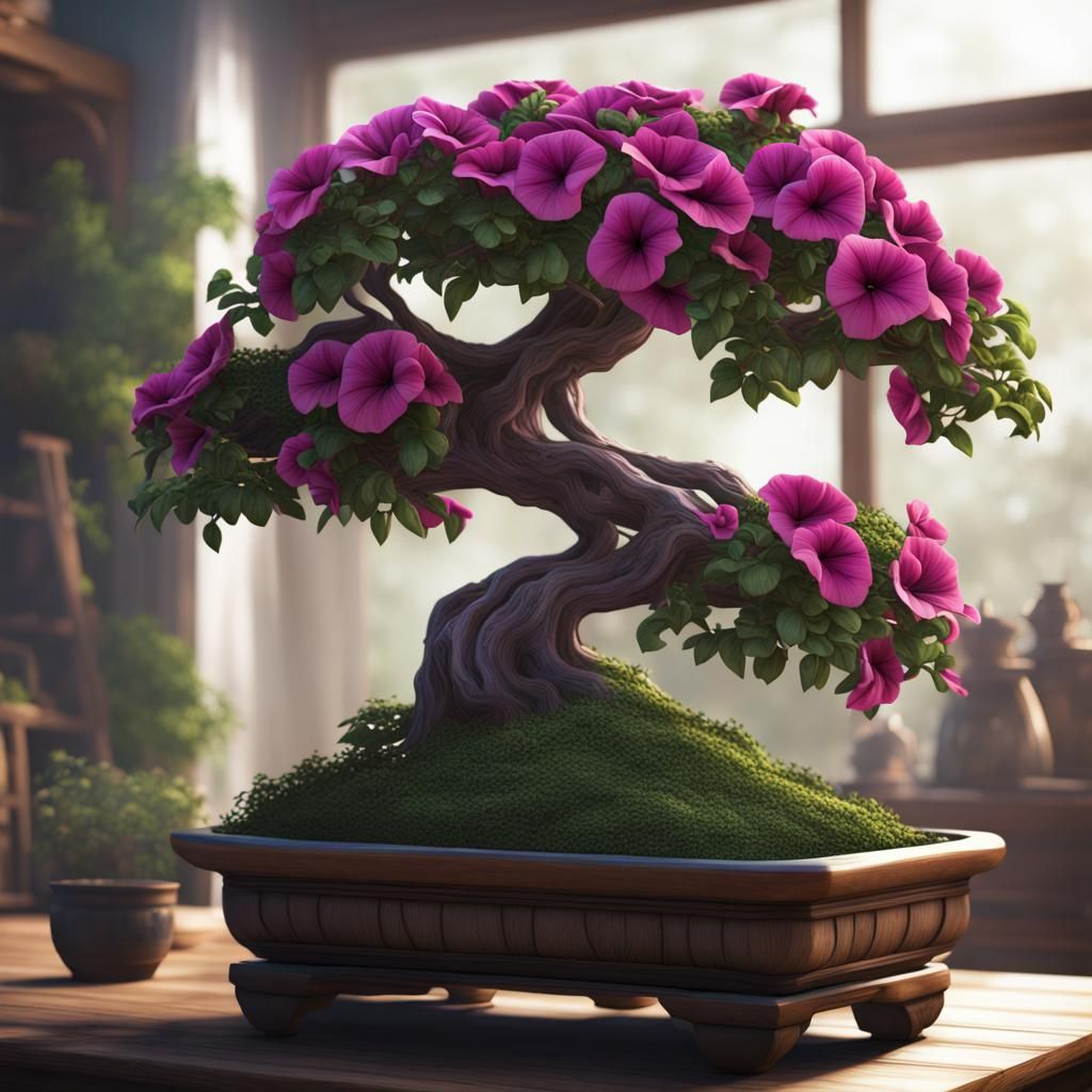 Detailed Matte Painting of a Petunia Bonsai