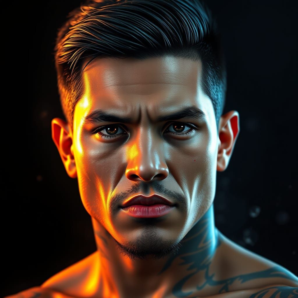 Filipino Bad Boy Portrait: Tattoos, Athletic, Dynamic Lighti...