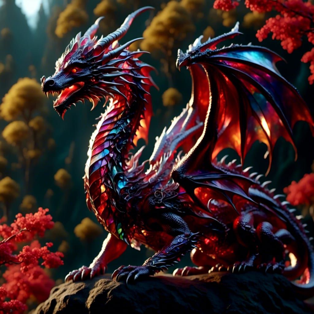 Iridescent Crystalline Wyvern on Branch