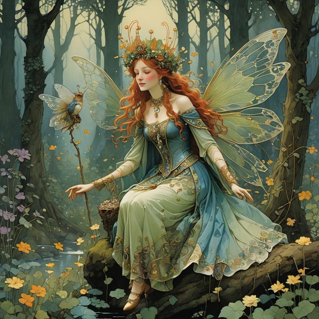 Enchanting Fairy Queen Portrait in Illustrative Style