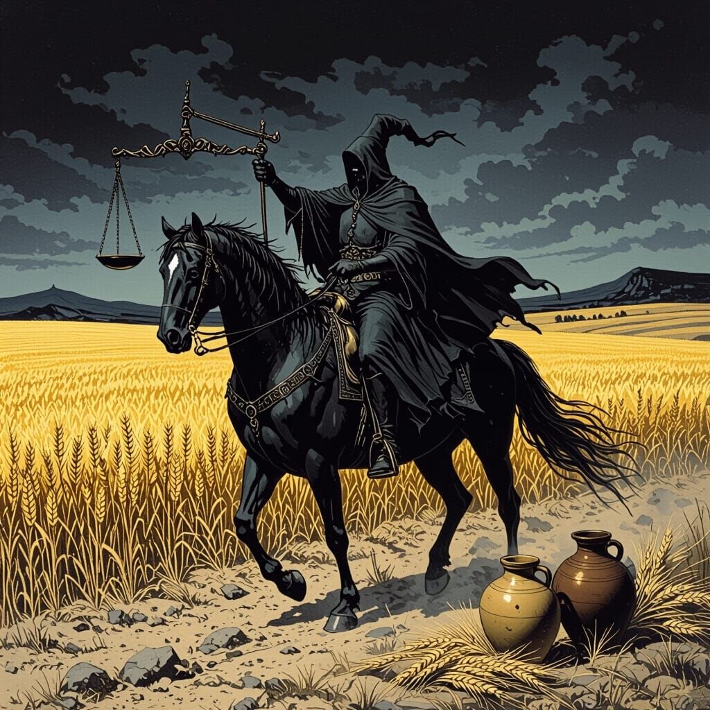 Dark Horseman Rides Desolate Gothic Landscape