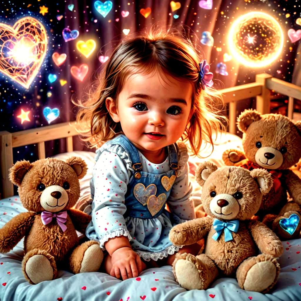 Baby Girl Playing with Teddy Bears: Candy Art