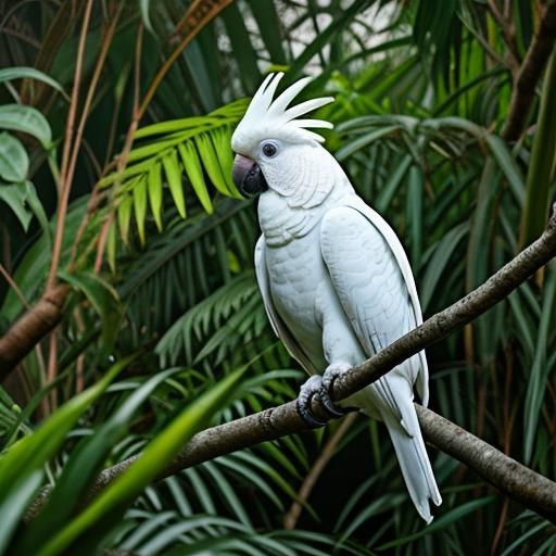 White Cockatoo in Lush Jungle Setting