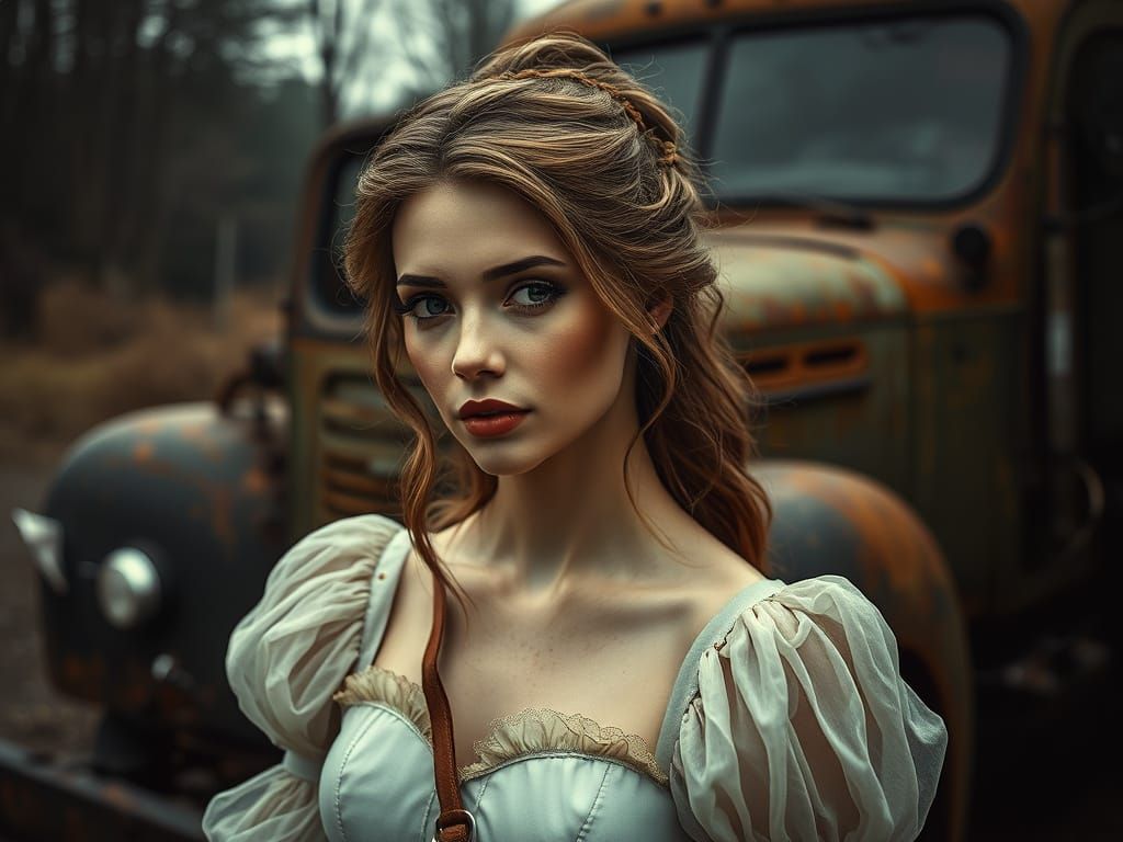 Dark Cinderella in Hyperrealistic Fairy Tale Setting